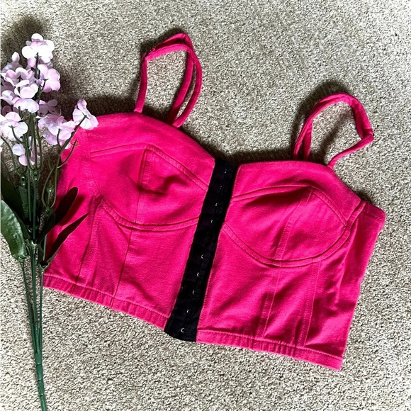 Forever 21 Pink/Black Corset Crop Top - Small - Picture 1 of 5